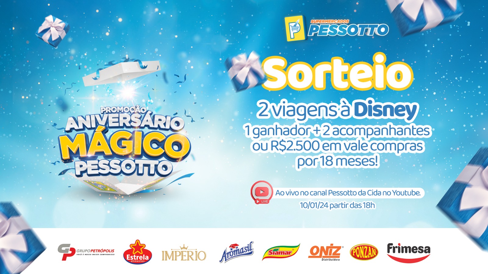 PESSOTTO DA CIDA REALIZA HOJE, 10-01-2024 AS 18h, O TÃO AGUARDADO SORTEIO DA PROMOÇÃO ANIVERSÁRIO MAGICO PESSOTTO