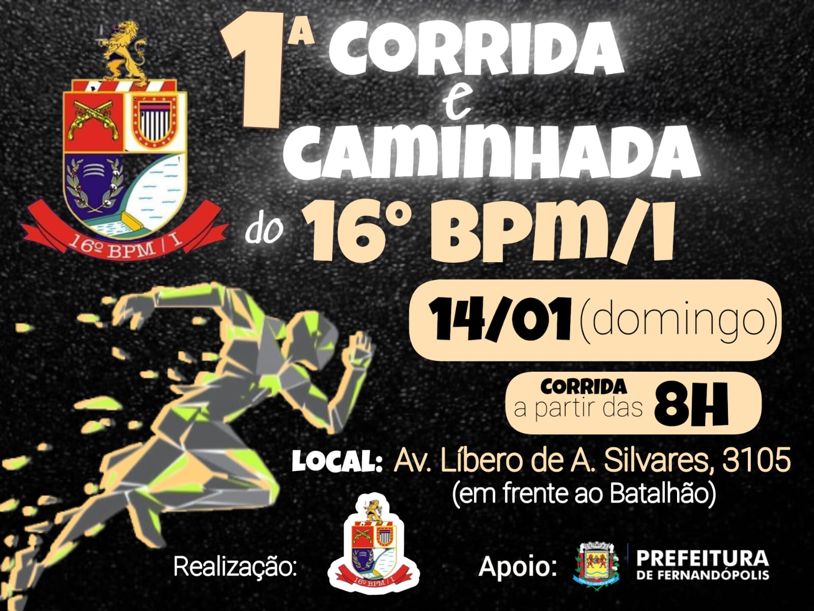 1ª Corrida e Caminhada do 16º BPM/I acontece neste domingo, 14