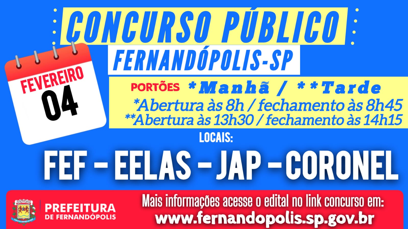 Provas do Concurso público da Prefeitura de Fernandópolis acontecem neste domingo,04