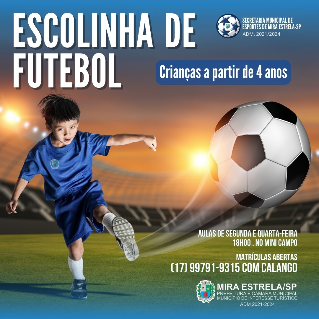 A Secretaria Municipal de Esportes de Mira Estrela está com as matrículas abertas para a Escolinha de Futebol,