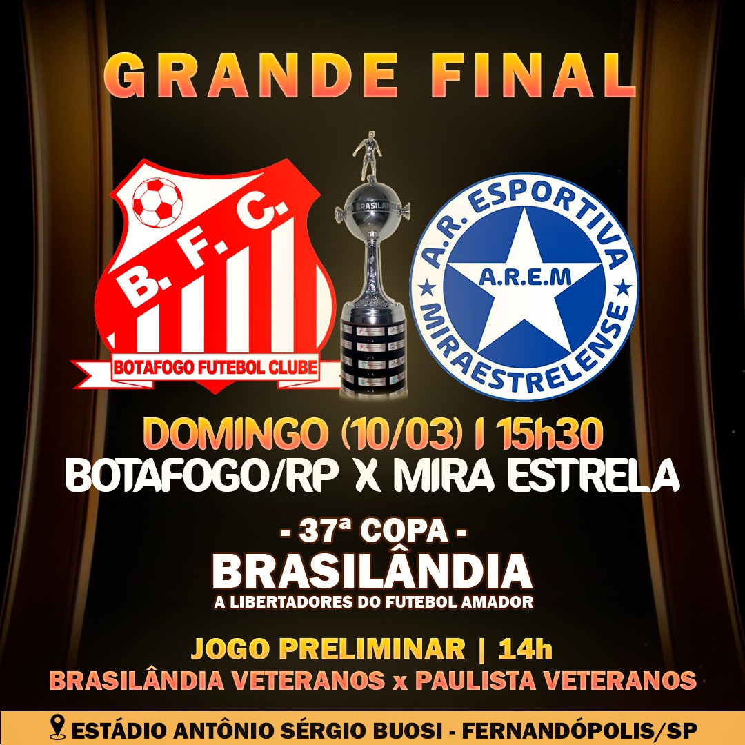 Neste domingo, 10-03-24, teremos a super final da 37ª Copa Brasilândia de futebol amador,  no Estádio Antônio Sérgio Buosi.