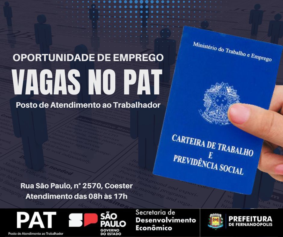 EMPREGO: PAT Fernandópolis oferece novas vagas