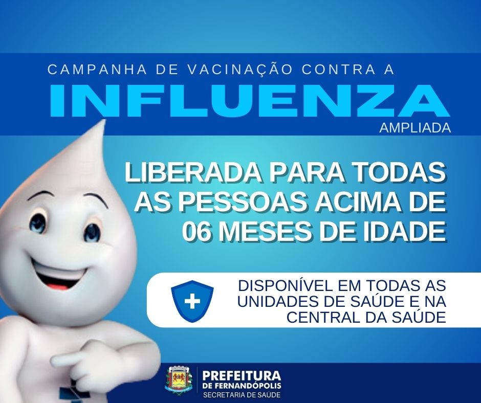 AMPLIADA: Vacina contra a gripe está disponível para todas as pessoas acima de 06 meses de idade