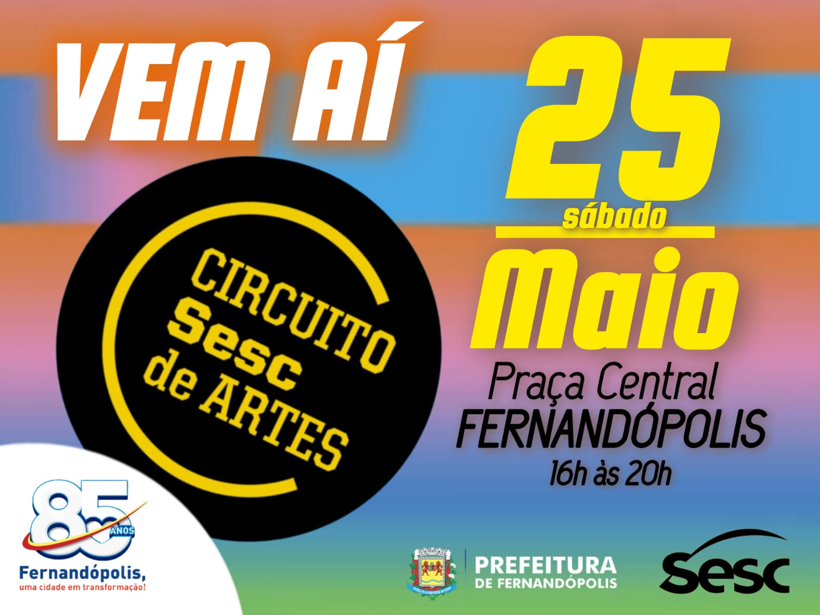 Circuito SESC de Artes acontece no próximo sábado, 25, em Fernandópolis