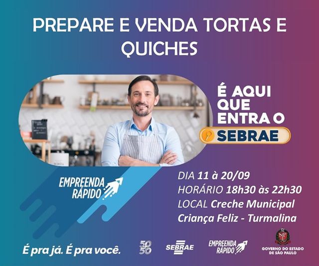 Prepare e venda tortas e quiches em Turmalina-SP