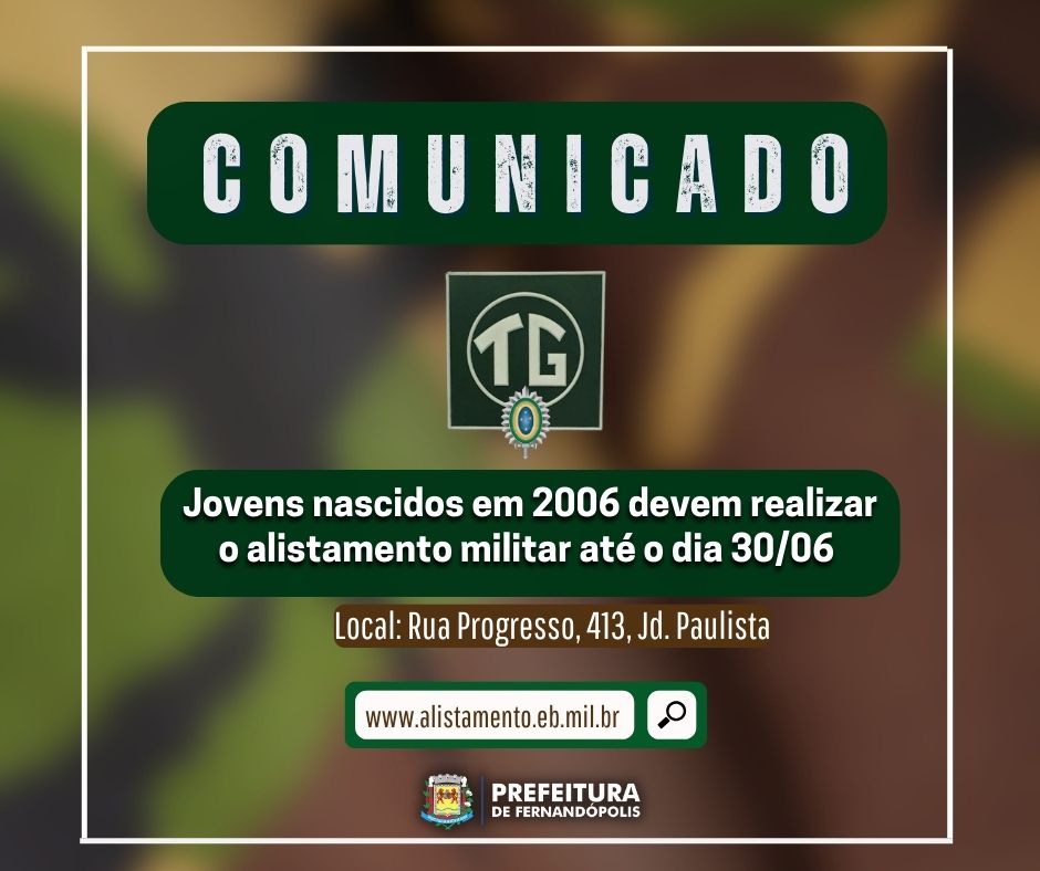 Jovens nascidos em 2006 devem realizar o alistamento militar até o dia 30/06