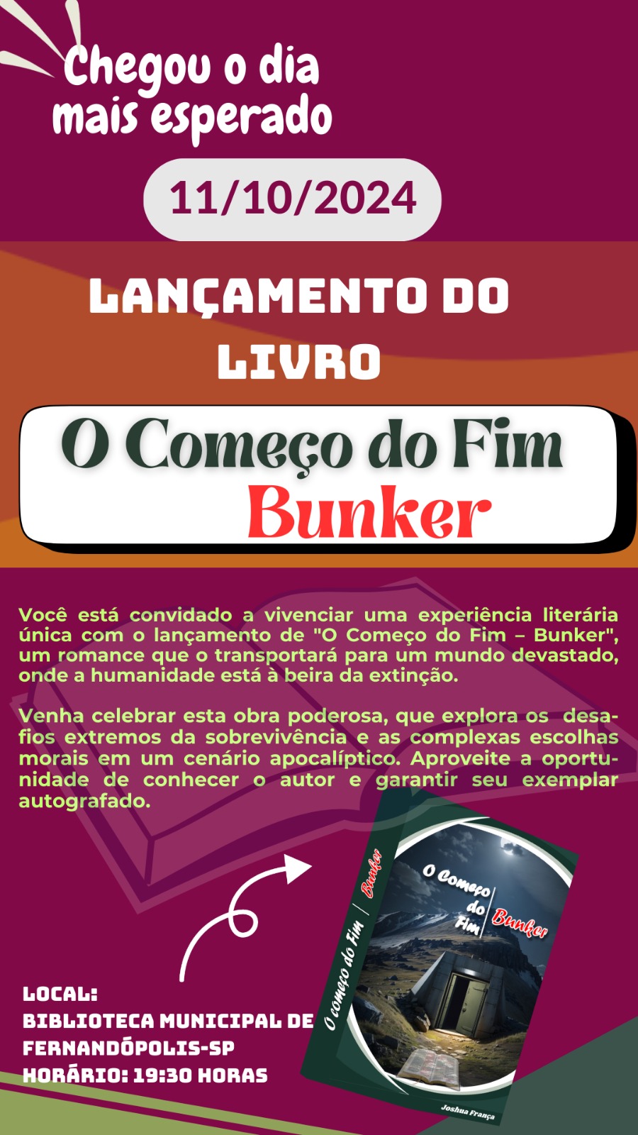 Escritor de Fernandópolis faz lançamento de Livro que promete prender atenção do leitor do início ao fim, em um mundo apocalíptico.