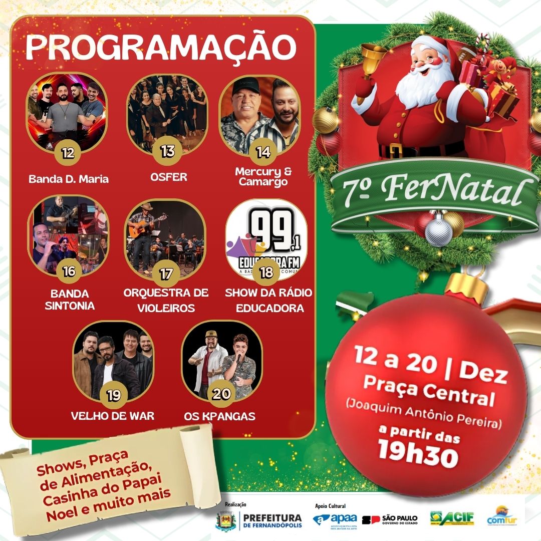 7º Fernatal começa na próxima quinta, dia 12, com a chegada do Papai Noel