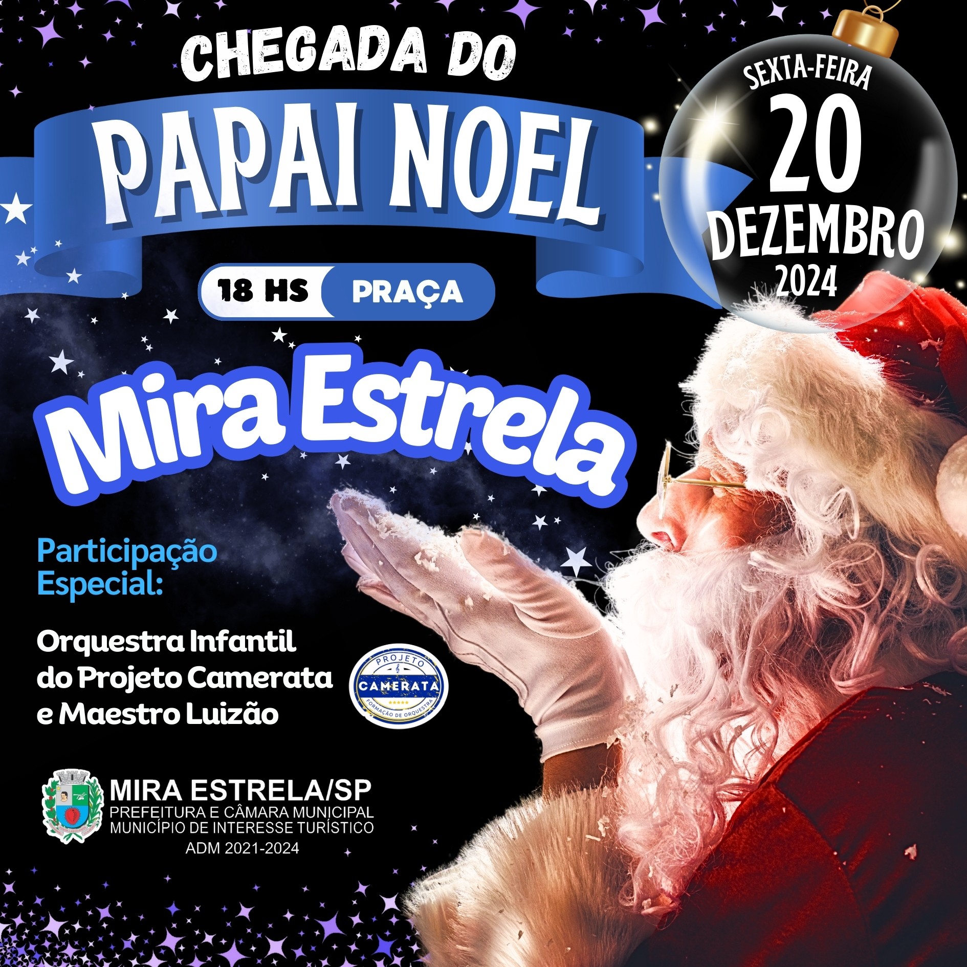 Chegada do Papai Noel em Mira Estrela, será nesta sexta feira, 20 de dezembro, a partir das 18