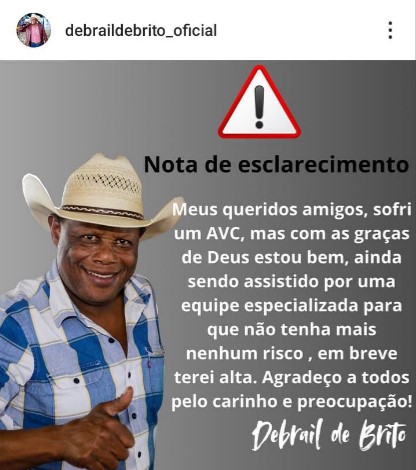 Locutor de rodeio Debrail de Brito segue internado no HB após AVC, mas melhorando a cada dia.