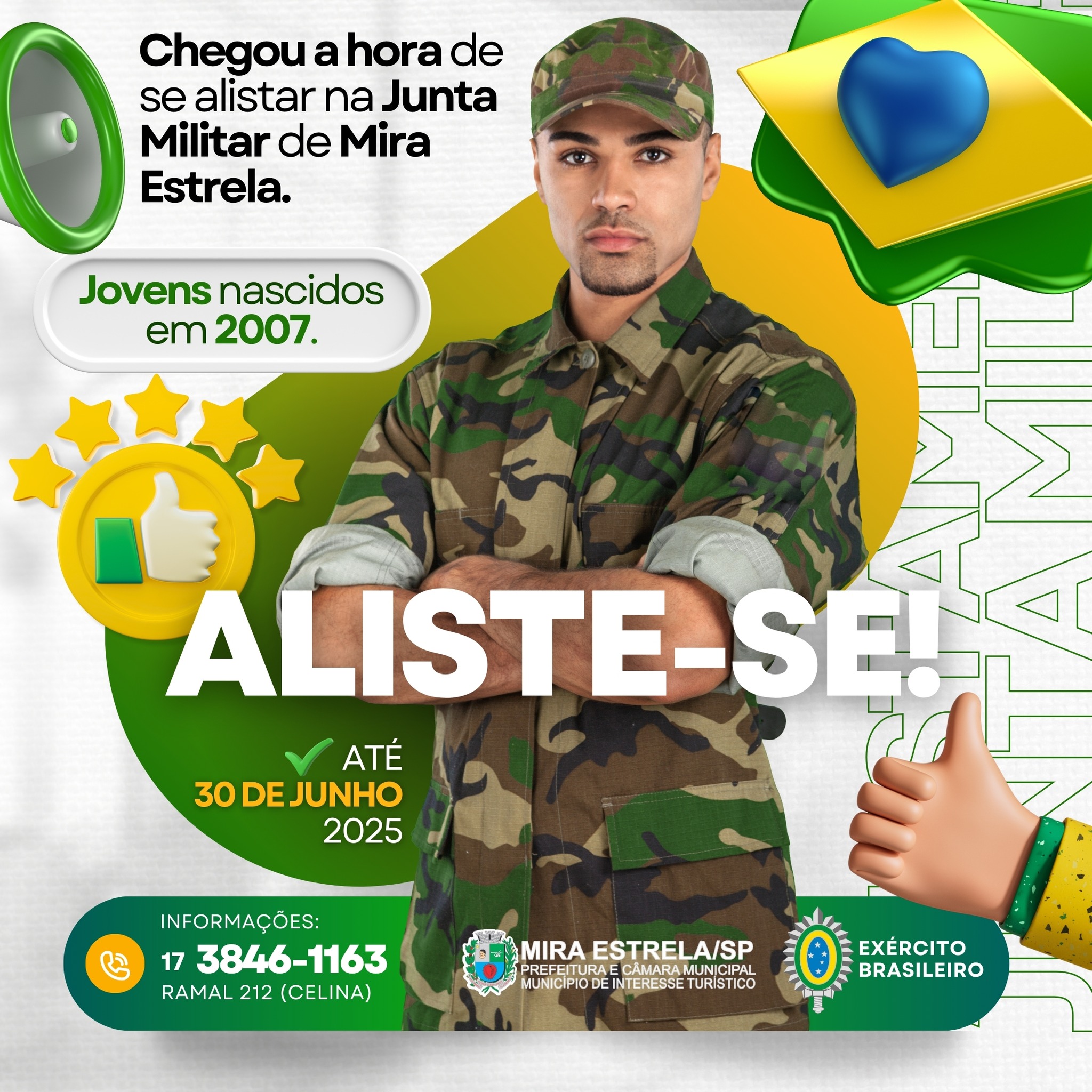 Mira Estrela realiza Alistamento obrigatório da Junta Militar no período de 1º de janeiro a 30 de junho de 2025.