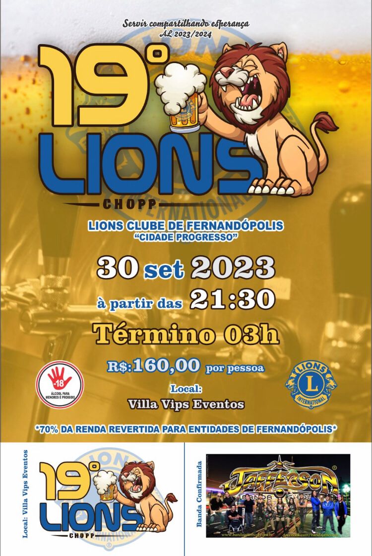 Lions Clube realiza 19º Lions Chopp, a Festa do Chopp de Fernandópolis,