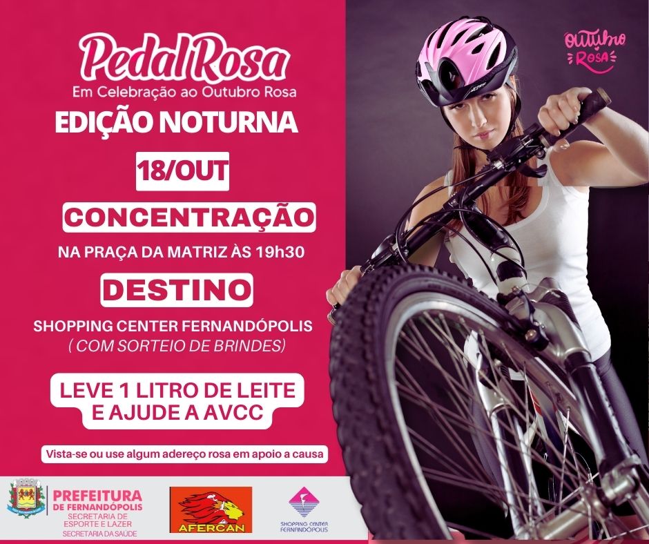 ‘Pedal Rosa’ acontece nesta quarta, 18, em Fernandópolis