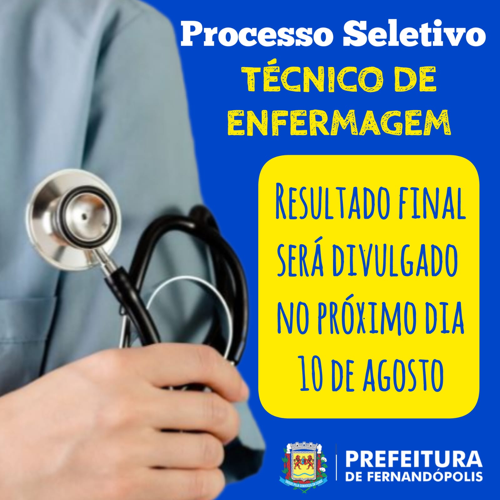 Resultado final do processo seletivo de técnico de enfermagem acontece no dia 10