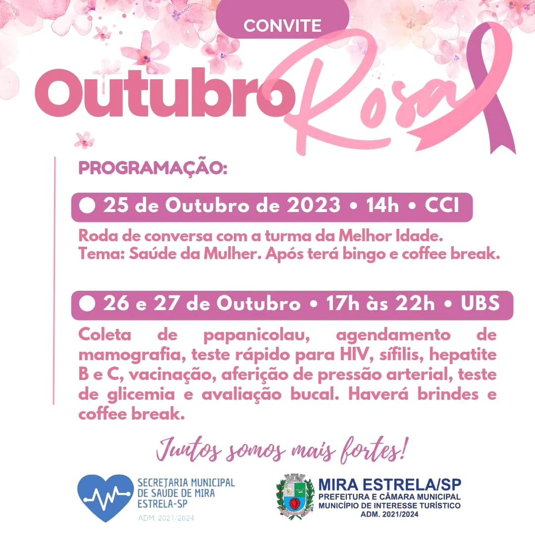 Convite Programação Outubro Rosa! Mira Estrela