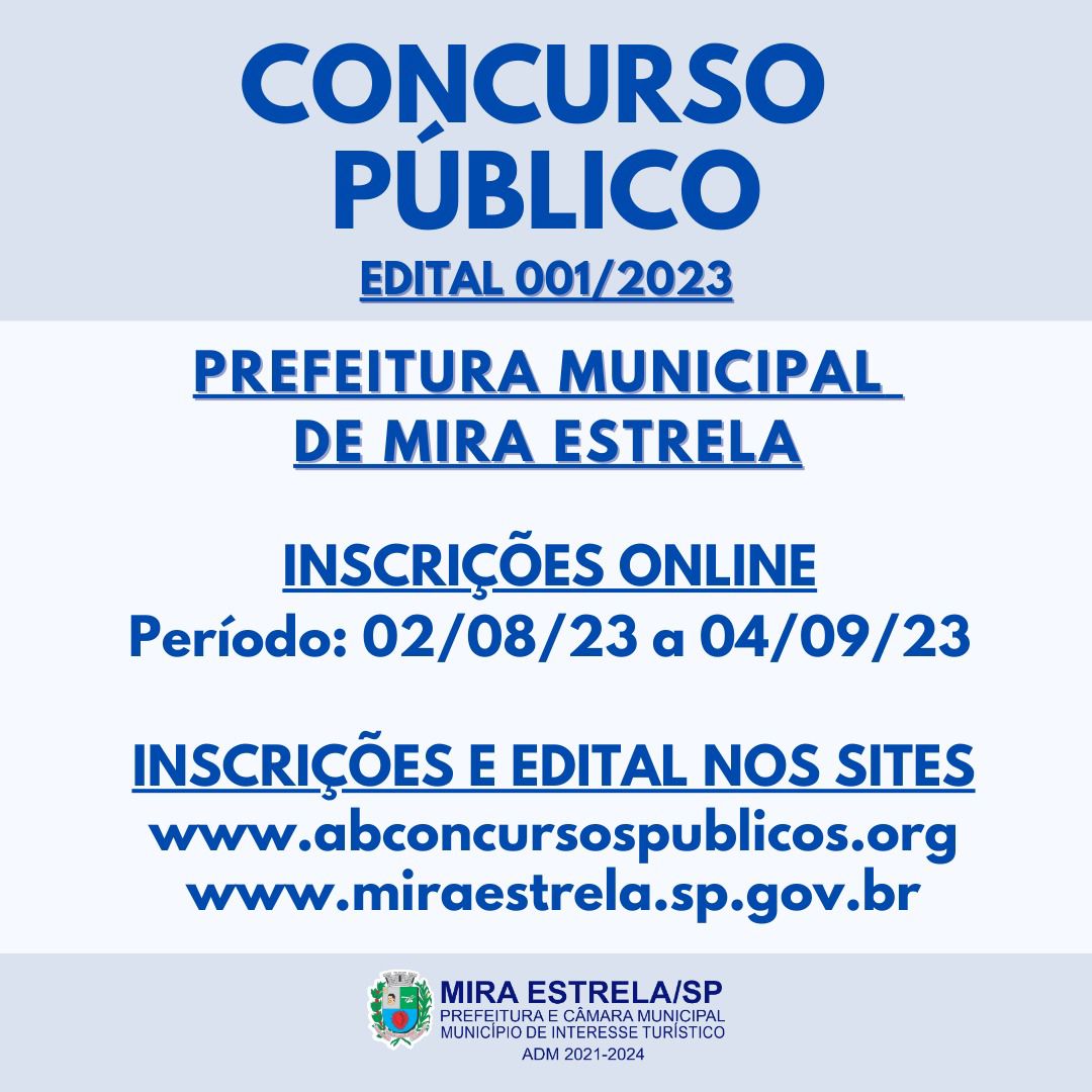 Prefeitura de Mira Estrela abre concurso público