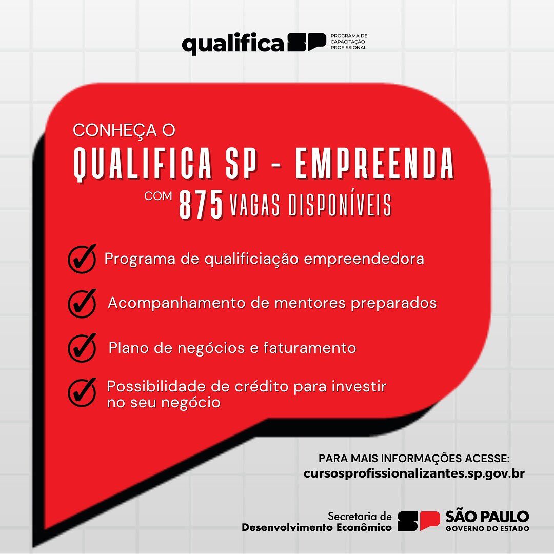 Secretaria de Desenvolvimento Econômico do Estado de São Paulo abre inscrições no programa Qualifica Empreenda SP