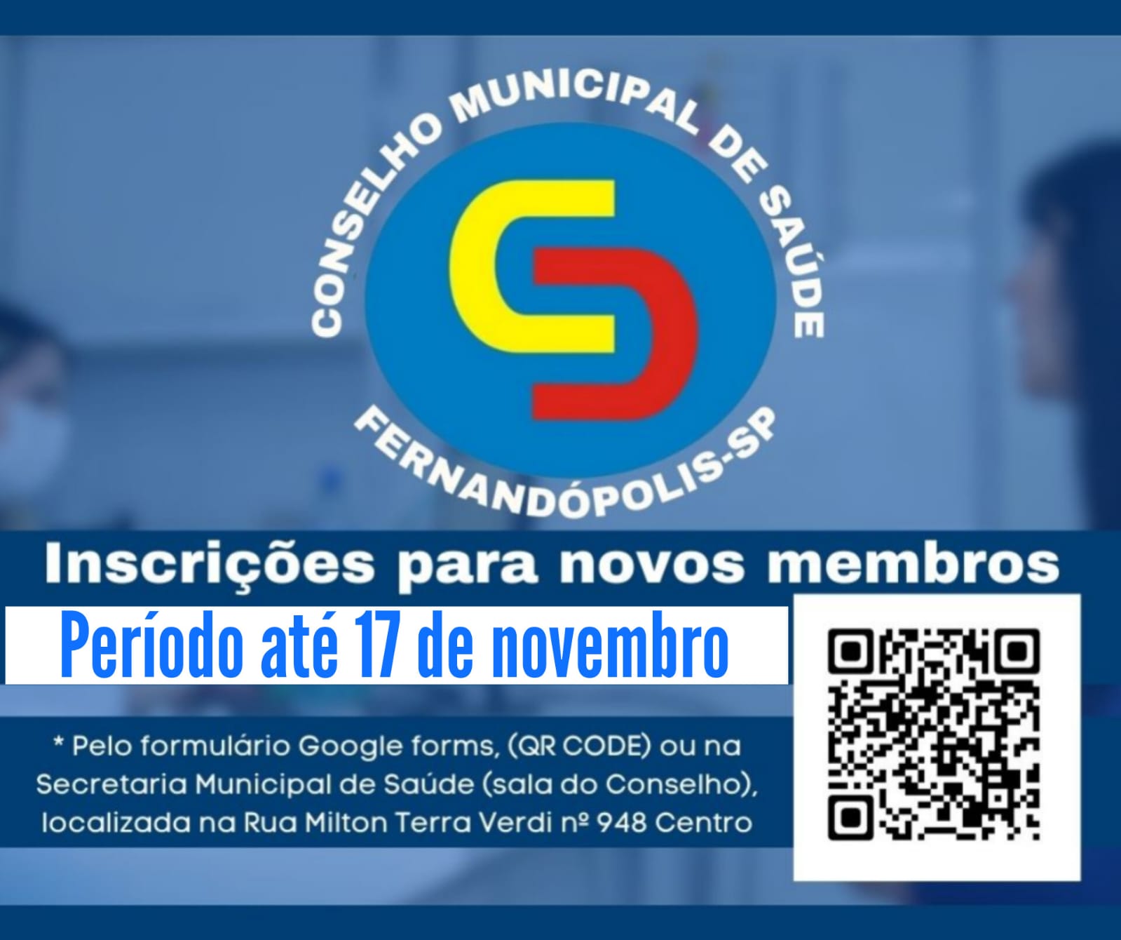 Inscrições para o Conselho Municipal de Saúde seguem até a próxima sexta, dia 17