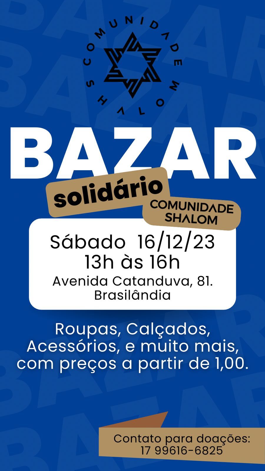 Comunidade Shalon realiza Bazar Solidário na Brasilândia com preços a partir de R$ 1.00 real