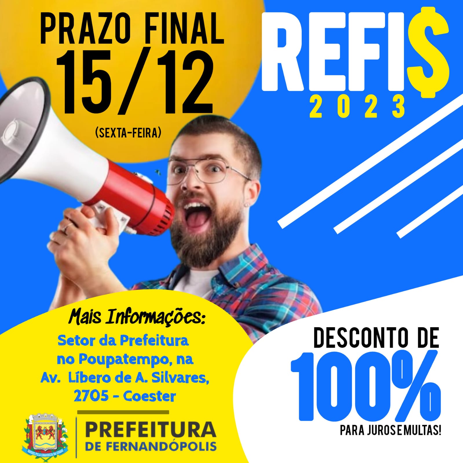 Prazo para adesão ao ‘REFIS 2023’ de Fernandópolis termina na próxima sexta-feira, 15