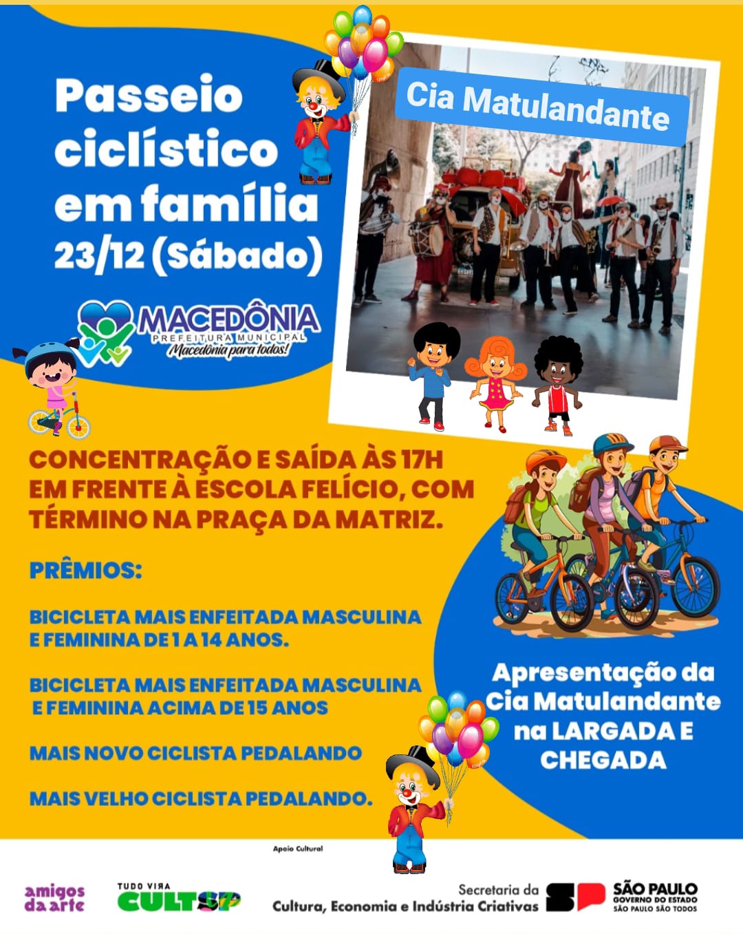 Passeio Ciclístico em Família em Macedônia com apresentação teatral