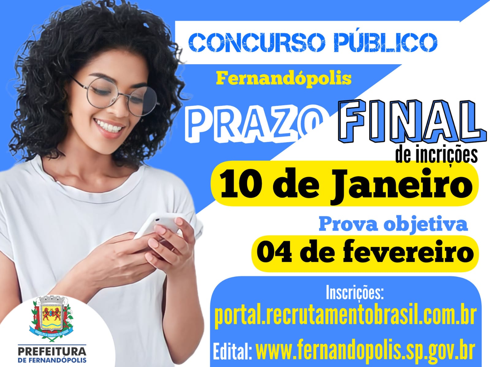 Prazo Final: Inscrições para concurso público terminam nesta quarta, 10